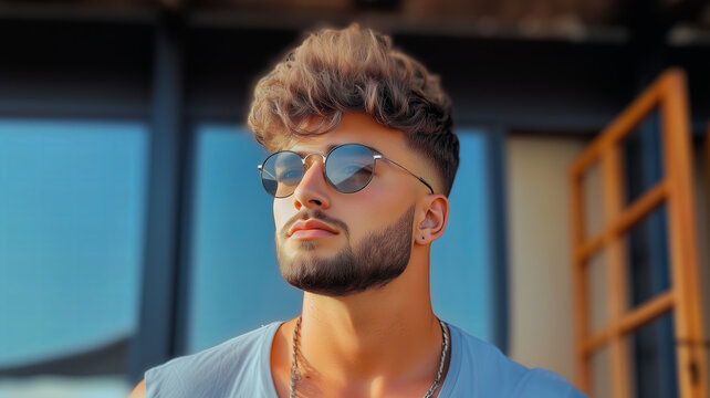 Low taper fade haircut for men highlighting precise cuts and a rugged beard style
