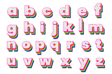 Layered A-Z alphabet png set lowercase letters rainbow font