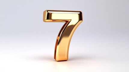 Shiny golden number seven on a white background
