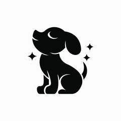 Circle Puppy Logo Cute Silhouette with Stars