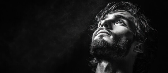 Dramatic Portrait of Jesus Christ Young Man with Beard and Chiaroscuro Lighting