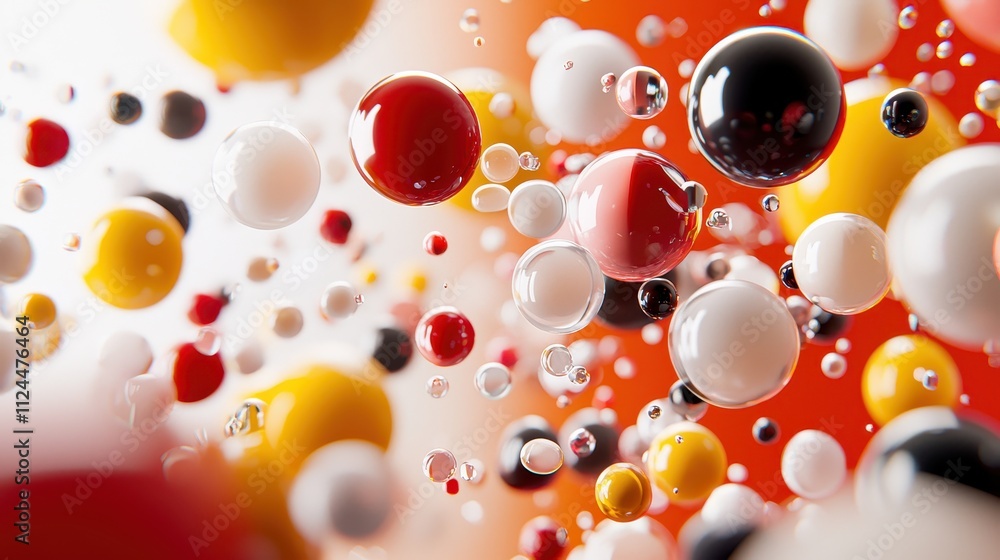 Poster colorful abstract bubbles on bright background with dynamic movement