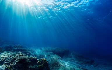 Underwater Ocean - Blue Abyss With Sunlight