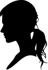 Portrait of a female head in profile. Black silhouette on a white background. Vector images.
