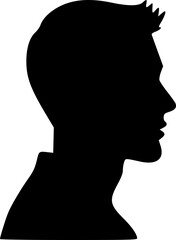 Male head portrait in profile. Black silhouette on white background. Vector image.