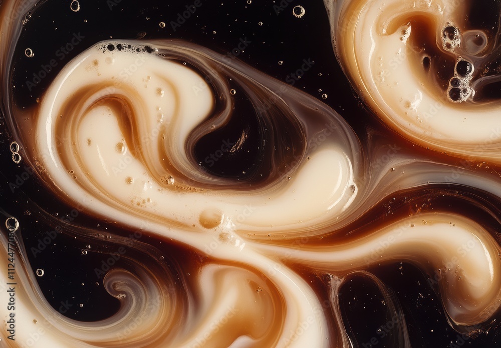 Aufkleber swirling patterns of cream and coffee mixture creating abstract design in dark background, showcasin