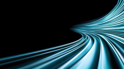 Fluid Blue Light Trails Against Black Background in Motion