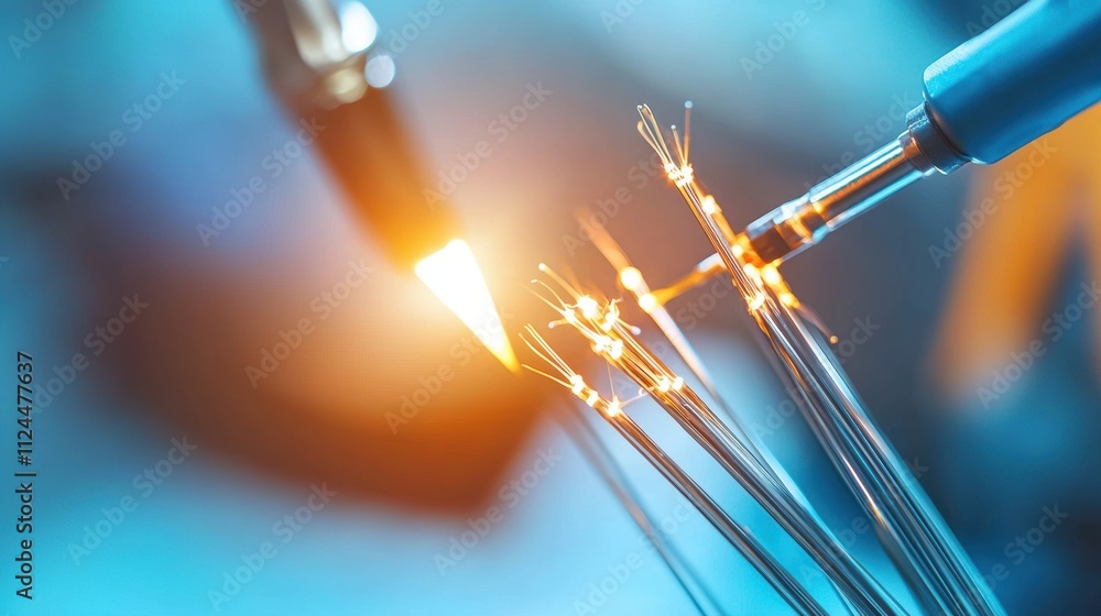 Poster welding torch in action creating sparks and bright light effects