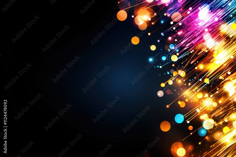 Poster abstract colorful lights with bright bokeh effects on dark background