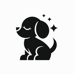 Circle Puppy Logo Cute Silhouette with Stars