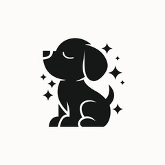 Circle Puppy Logo Cute Silhouette with Stars