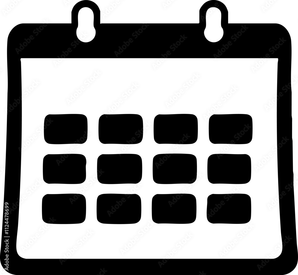 Poster a simple black calendar icon representing scheduling, planning, and organizing dates for events or t