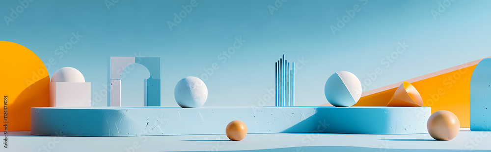 Poster abstract 3d composition: a minimalist and modern 3d composition with geometric shapes in a vibrant b