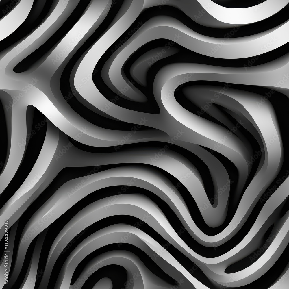 Aufkleber seamless black and white lines pattern with a modern wave design suitable for various creative appli