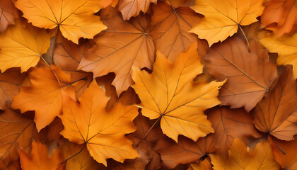 Fototapeta premium A Beautiful Autumn Background with Vibrant Maple Leaves in Shades of Orange, Yellow, and red creates a Warm and Cozy Seasonal Ambiance
