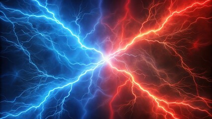 Red and blue lightning bolts on a contrasting background, Red, blue, lightning bolts, contrast, vibrant, energy, striking