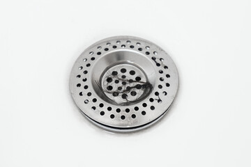 Chrome Plated Kitchen Sink Drain Strainer. A metal filter in the bathroom to trap hair and small debris. Sink strainer allows water to drain while debris is trapped, preventing clogs.