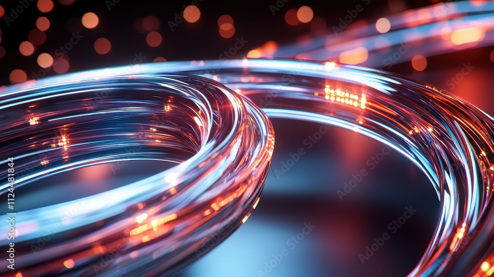 Poster abstract glowing lines in vibrant colors with soft bokeh background