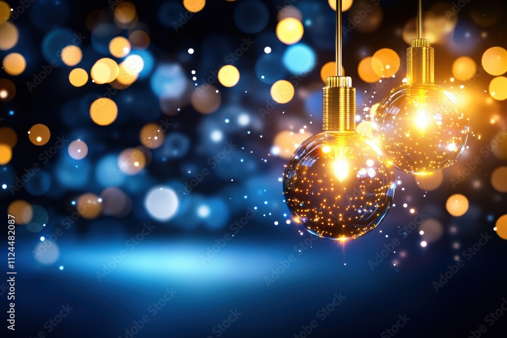 Poster bright decorative lights with bokeh background and sparkles
