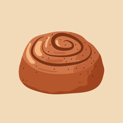 Cinnamon roll bun pastry in flat style on beige backgroud for icons, stikcers, wallpapers