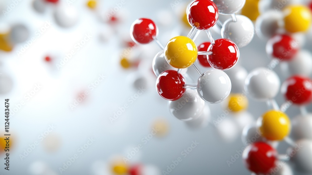 Poster abstract molecular structure with colorful molecules and atoms