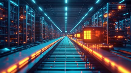 Fototapeta premium Futuristic Smart Warehouse Management System Using Augmented Reality for Package Identification and Delivery in Supply Chain Logistics