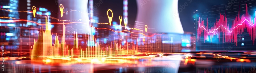 Aufkleber futuristic cityscape with data visualization and graphical elements
