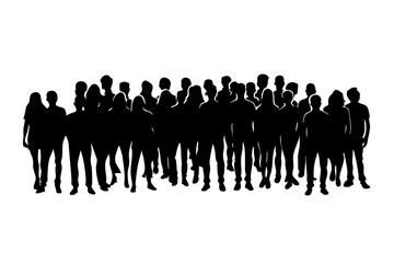 A diverse group of people in silhouette form standing together, representing unity and community in a social context.