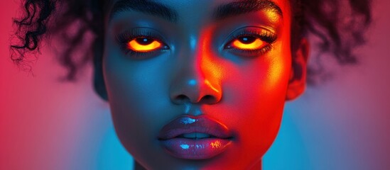 Vibrant Portrait of Jesus Christ with Neon Lights and High-Contrast Lighting