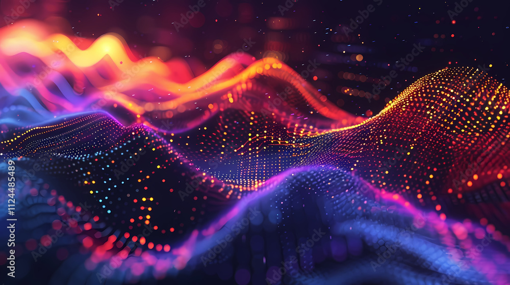 Aufkleber vibrant data landscape: abstract digital art depicting a mesmerizing landscape of colorful, glowing 