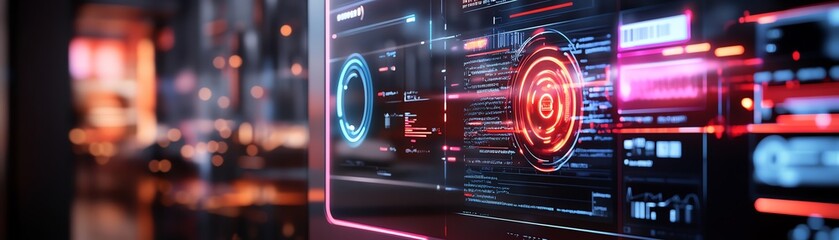 Obraz premium Smart home security system with AI alerts, glowing feeds projected on a holographic display