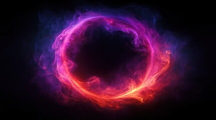 Obraz premium Vibrant purple and red swirling smoke vortex with soft halo lighting on black background abstract digital art