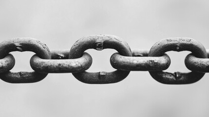 Fototapeta premium Strong and Unbreakable: A close-up of a metal chain, symbolizing strength, unity, and resilience. The chain's intricate details and worn texture evoke a sense of history and durability.