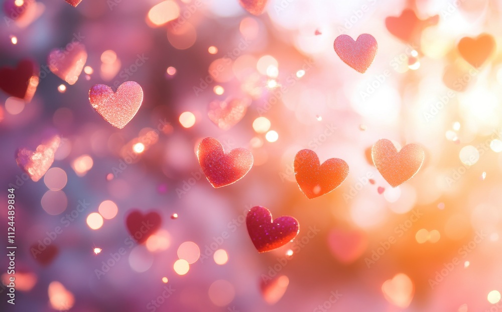 Poster vibrant floating hearts with a soft bokeh background creating a dreamy and romantic atmosphere for l
