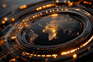 Global connectivity portrayed through digital technology with illuminated world map elements and circuits