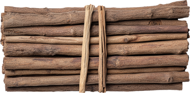 Bundle of natural wooden sticks tied together