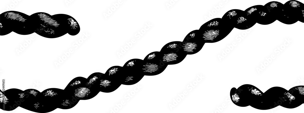 Poster An abstract illustration of a twisted black chain, symbolizing strength and connection, suitable for various design applications.