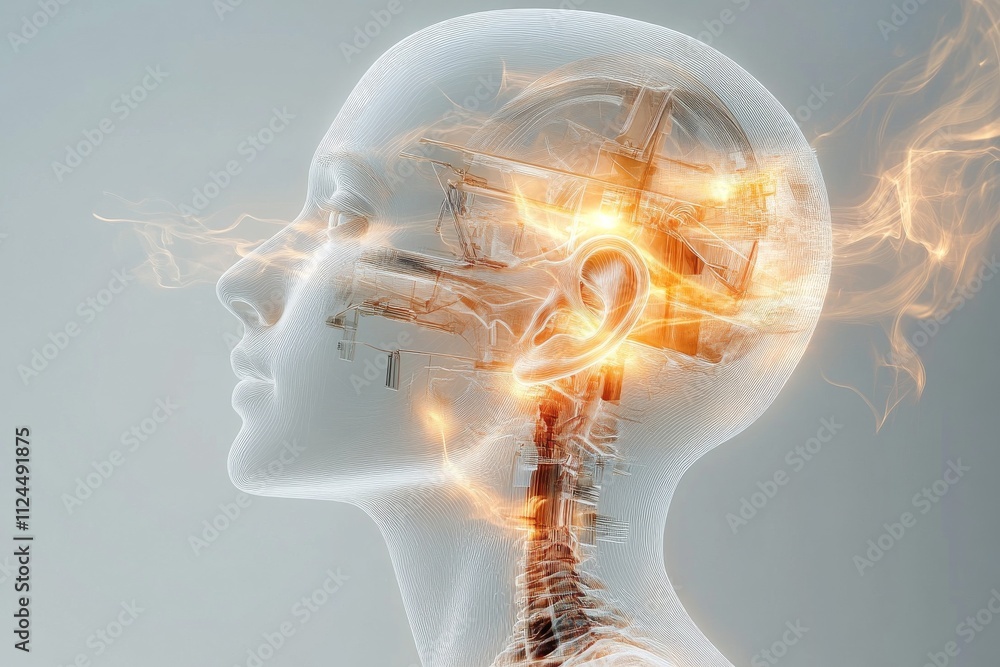 Poster conceptual representation of artificial intelligence and human cognition with glowing neural connect