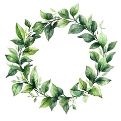 Fototapeta premium Watercolor Greenery Wreath: A delicate and elegant wreath of green leaves, perfect for adding a touch of nature to your designs. 