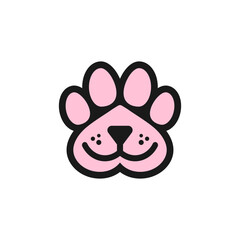 Paw with a dog face inside. Vector icon and logo on a white background.