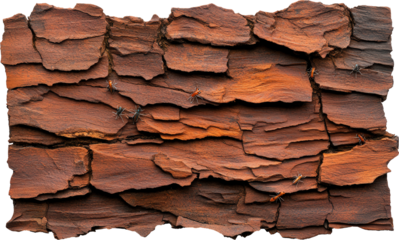 Ants crawling on textured bark surface