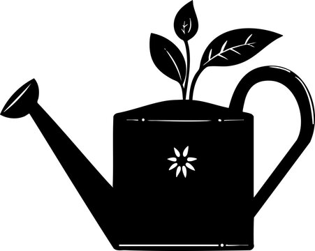 black watering can with plant growing clip art preview