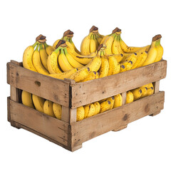 Fresh yellow bananas in a wooden container isolated on transparent background