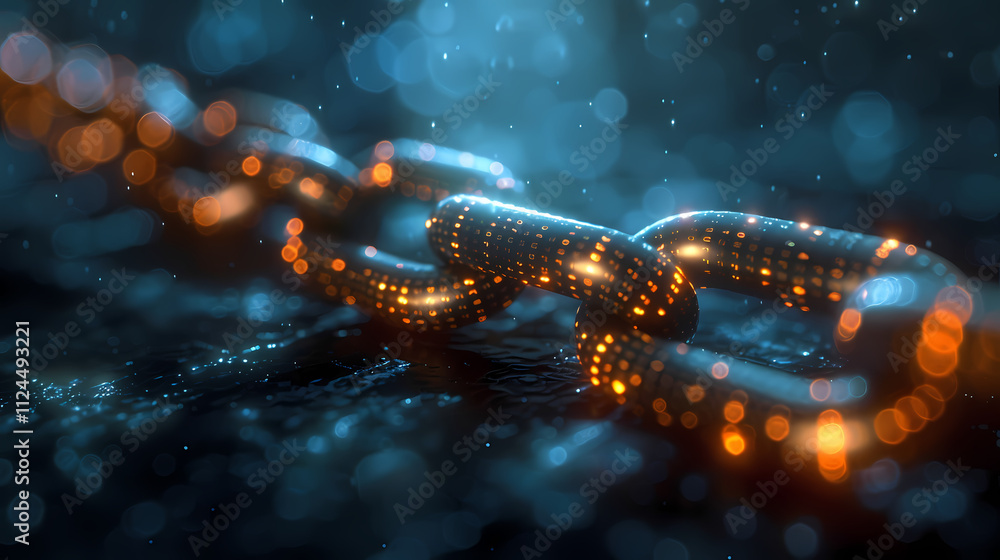 Aufkleber cybersecurity chain: glowing digital chain link symbolizes security, network, and data protection. i