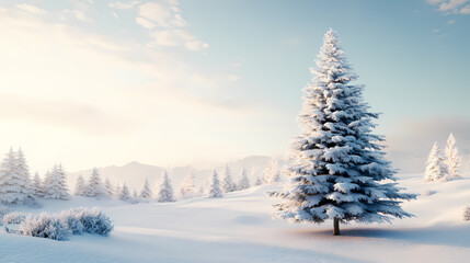Fototapeta premium Christmas background - Merry Xmas and happy new year - Blank snow background with Christmas tree decoration in snow landscape - background, banner, panorama with copy space