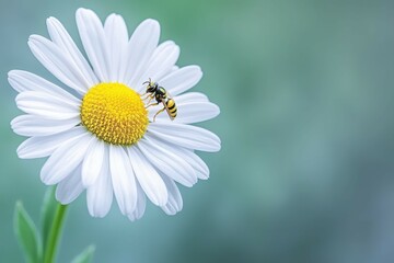 Fototapeta premium Bee collect pollen from pink flower (Cosmos bipinnatus). Close-up. Side view. Beautiful simple AI generated image