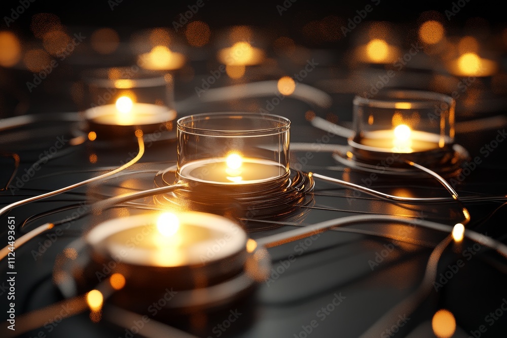 Poster elegant arrangement of illuminated candles creating a serene ambiance in a dimly lit space