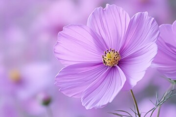 Obraz premium Bee collect pollen from pink flower (Cosmos bipinnatus). Close-up. Side view. Beautiful simple AI generated image