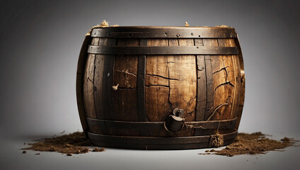 Fototapeta premium Barrel of Rum with Cracked Lid