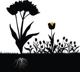 Hand-drawn flower silhouettes vector collection